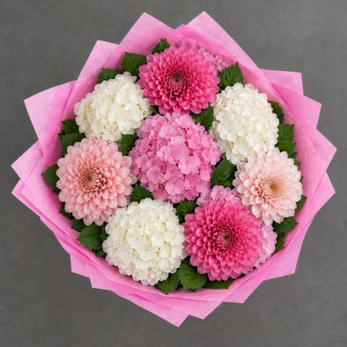 Букет гортензии и георгинов, фото 2